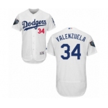 Men's Majestic Los Angeles Dodgers #34 Fernando Valenzuela White Home Flex Base Authentic Collection 2018 World Series MLB Jersey