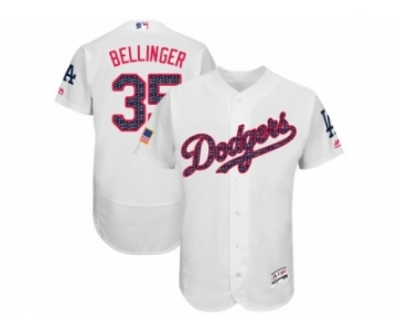 Men's Majestic Los Angeles Dodgers #35 Cody Bellinger Authentic Grey Stars & Stripes Authentic Collection Flex Base MLB Jersey