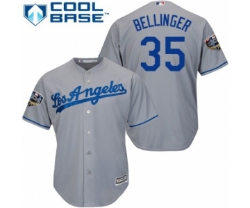 Men's Majestic Los Angeles Dodgers #35 Cody Bellinger Replica Grey Road Cool Base 2018 World Series MLB Jersey