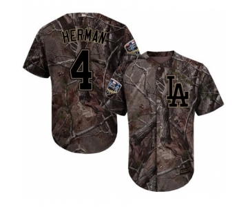 Men's Majestic Los Angeles Dodgers #4 Babe Herman Authentic Camo Realtree Collection Flex Base 2018 World Series MLB Jersey