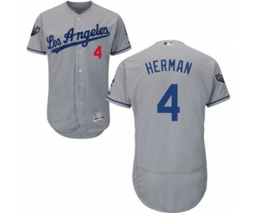 Men's Majestic Los Angeles Dodgers #4 Babe Herman Grey Road Flex Base Authentic Collection 2018 World Series MLB Jersey