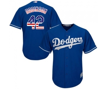 Men's Majestic Los Angeles Dodgers #42 Jackie Robinson Authentic Royal Blue USA Flag Fashion Cool Base MLB Jersey