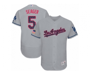 Men's Majestic Los Angeles Dodgers #5 Corey Seager Authentic Grey Stars & Stripes Authentic Collection Flex Base MLB Jersey