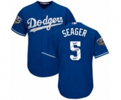 Men's Majestic Los Angeles Dodgers #5 Corey Seager Authentic Royal Blue Team Logo Fashion Cool Base 2018 World Series MLB Jersey