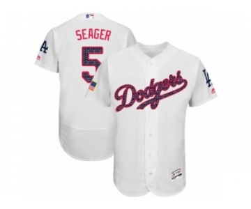 Men's Majestic Los Angeles Dodgers #5 Corey Seager Authentic White Stars & Stripes Authentic Collection Flex Base MLB Jersey