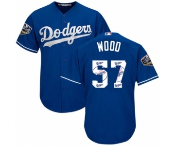 Men's Majestic Los Angeles Dodgers #57 Alex Wood Authentic Royal Blue Team Logo Fashion Cool Base 2018 World Series MLB Jersey