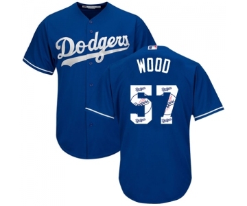 Men's Majestic Los Angeles Dodgers #57 Alex Wood Authentic Royal Blue Team Logo Fashion Cool Base MLB Jersey