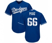 Men's Majestic Los Angeles Dodgers #66 Yasiel Puig Authentic Royal Blue Team Logo Fashion Cool Base MLB Jersey