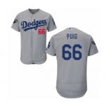 Men's Majestic Los Angeles Dodgers #66 Yasiel Puig Gray Alternate Flex Base Authentic Collection 2018 World Series MLB Jersey