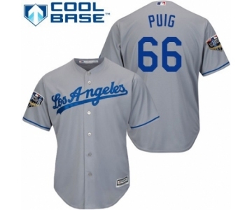 Men's Majestic Los Angeles Dodgers #66 Yasiel Puig Replica Grey Road Cool Base 2018 World Series MLB Jersey