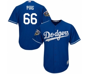 Men's Majestic Los Angeles Dodgers #66 Yasiel Puig Replica Royal Blue Alternate Cool Base 2018 World Series MLB Jersey