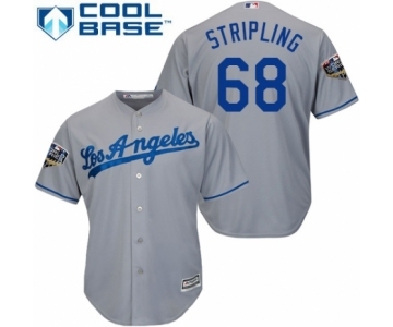 Men's Majestic Los Angeles Dodgers #68 Ross Stripling Replica Grey Road Cool Base 2018 World Series MLB Jersey