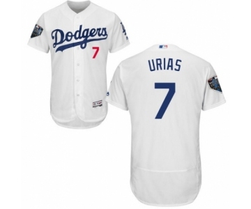 Men's Majestic Los Angeles Dodgers #7 Julio Urias White Home Flex Base Authentic Collection 2018 World Series MLB Jersey