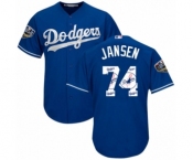 Men's Majestic Los Angeles Dodgers #74 Kenley Jansen Authentic Royal Blue Team Logo Fashion Cool Base 2018 World Series MLB Jersey