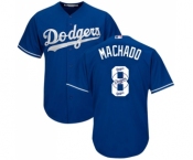 Men's Majestic Los Angeles Dodgers #8 Manny Machado Authentic Royal Blue Team Logo Fashion Cool Base MLB Jersey