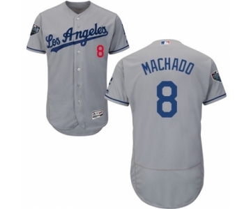 Men's Majestic Los Angeles Dodgers #8 Manny Machado Grey Road Flex Base Authentic Collection 2018 World Series MLB Jersey