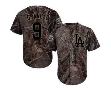 Men's Majestic Los Angeles Dodgers #9 Yasmani Grandal Authentic Camo Realtree Collection Flex Base 2018 World Series MLB Jersey