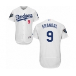 Men's Majestic Los Angeles Dodgers #9 Yasmani Grandal White Home Flex Base Authentic Collection 2018 World Series MLB Jersey