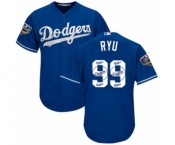 Men's Majestic Los Angeles Dodgers #99 Hyun-Jin Ryu Authentic Royal Blue Team Logo Fashion Cool Base 2018 World Series MLB Jersey