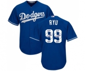 Men's Majestic Los Angeles Dodgers #99 Hyun-Jin Ryu Authentic Royal Blue Team Logo Fashion Cool Base MLB Jersey