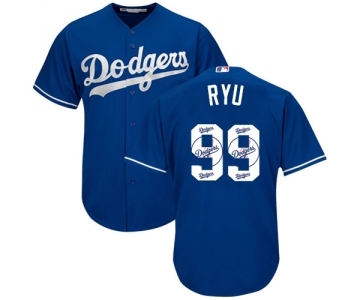 Men's Majestic Los Angeles Dodgers #99 Hyun-Jin Ryu Authentic Royal Blue Team Logo Fashion Cool Base MLB Jersey