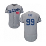 Men's Majestic Los Angeles Dodgers #99 Hyun-Jin Ryu Grey Road Flex Base Authentic Collection 2018 World Series MLB Jersey