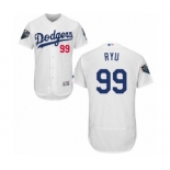 Men's Majestic Los Angeles Dodgers #99 Hyun-Jin Ryu White Home Flex Base Authentic Collection 2018 World Series MLB Jersey