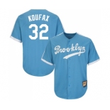 Men's Mitchell and Ness Los Angeles Dodgers #32 Sandy Koufax Authentic Light Blue Throwback MLB Jersey