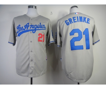 mlb jerseys los angeles dodgers #21 greinke grey[cool base]