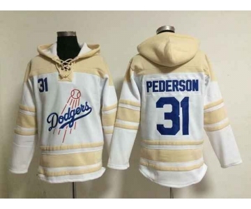 mlb jerseys los angeles dodgers #31 pederson white[pullover hooded sweatshirt]