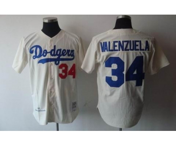 mlb jerseys los angeles dodgers #34 valenzuela cream m&n