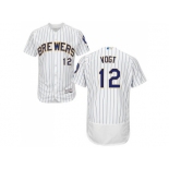 Men Milwaukee Brewers #12 Stephen Vogt White Strip Flexbase Authentic Collection Stitched MLB Jersey