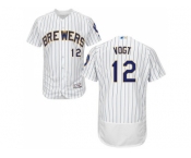 Men Milwaukee Brewers #12 Stephen Vogt White Strip Flexbase Authentic Collection Stitched MLB Jersey