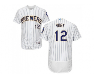 Men Milwaukee Brewers #12 Stephen Vogt White Strip Flexbase Authentic Collection Stitched MLB Jersey