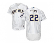 Men Milwaukee Brewers #22 Christian Yelich White Strip Flexbase Authentic Collection Stitched MLB Jersey