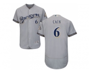 Men Milwaukee Brewers #6 Lorenzo Cain Grey Flexbase Authentic Collection Stitched MLB Jersey