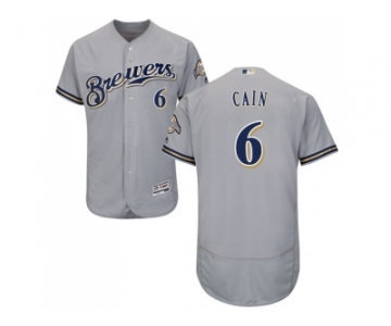 Men Milwaukee Brewers #6 Lorenzo Cain Grey Flexbase Authentic Collection Stitched MLB Jersey