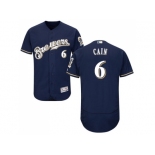 Men Milwaukee Brewers #6 Lorenzo Cain Navy Blue Flexbase Authentic Collection Stitched MLB Jersey