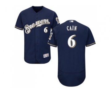 Men Milwaukee Brewers #6 Lorenzo Cain Navy Blue Flexbase Authentic Collection Stitched MLB Jersey