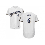 Men Milwaukee Brewers #6 Lorenzo Cain White Flexbase Authentic Collection Stitched MLB Jersey