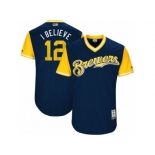 Men's 2017 Little League World Series Brewers #12 Stephen Vogt I Believe Navy Jersey