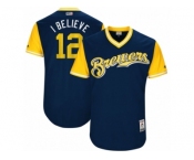 Men's 2017 Little League World Series Brewers #12 Stephen Vogt I Believe Navy Jersey