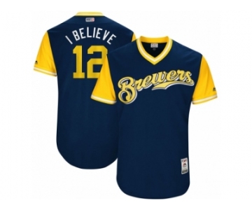 Men's 2017 Little League World Series Brewers #12 Stephen Vogt I Believe Navy Jersey