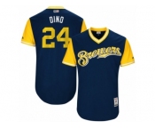 Men's 2017 Little League World Series Brewers #24 Jesus Aguilar Dino Navy Jersey