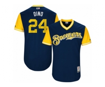 Men's 2017 Little League World Series Brewers #24 Jesus Aguilar Dino Navy Jersey