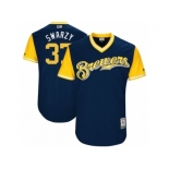 Men's 2017 Little League World Series Brewers #37 Anthony Swarzak Swarzy Navy Jersey