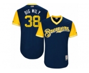 Men's 2017 Little League World Series Brewers #38 Wily Peralta Big Wily Navy Jersey