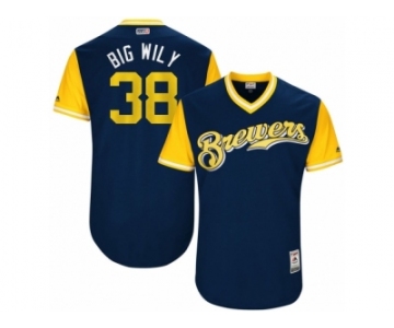 Men's 2017 Little League World Series Brewers #38 Wily Peralta Big Wily Navy Jersey