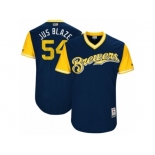 Men's 2017 Little League World Series Brewers #54 Michael Blazek Jus Blaze Navy Jersey