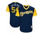 Men's 2017 Little League World Series Brewers #54 Michael Blazek Jus Blaze Navy Jersey